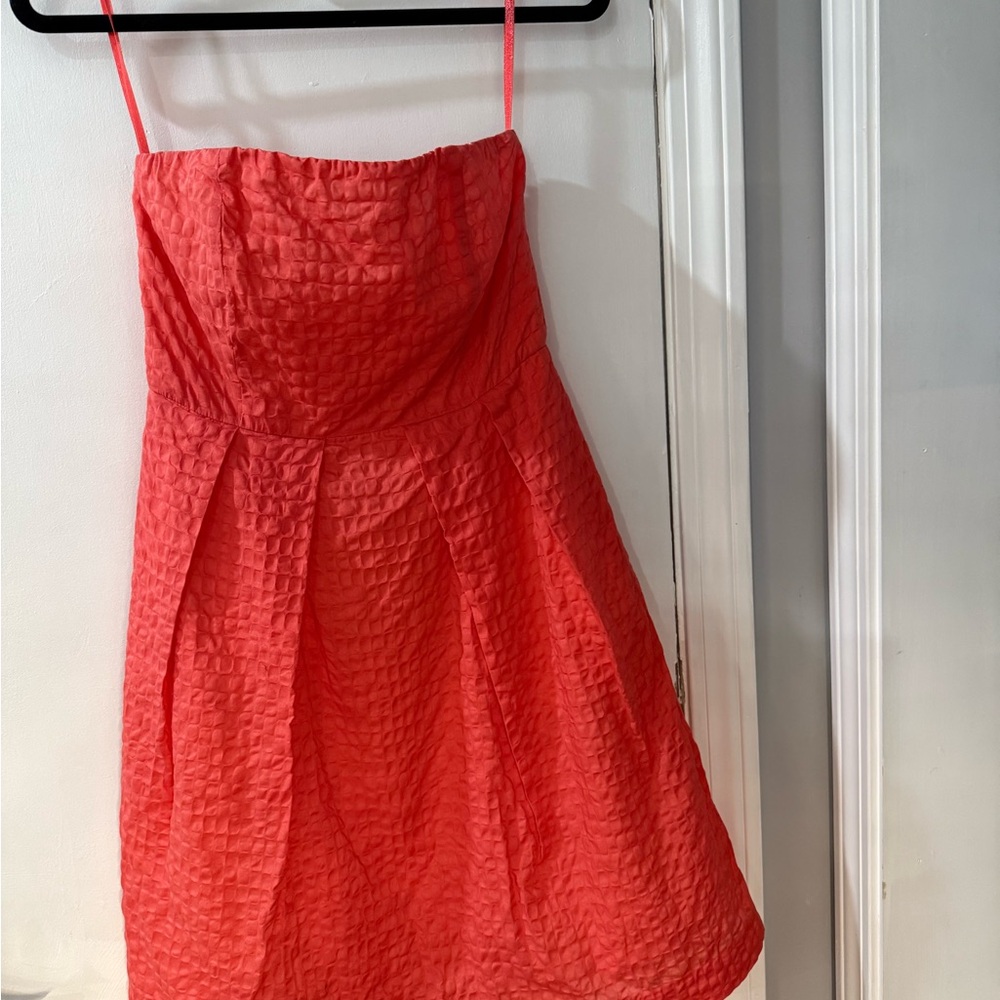 J. Crew Strapless Textured Dress in Vibrant Coral